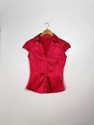 Satin blouse red used, size S, XNK Basic