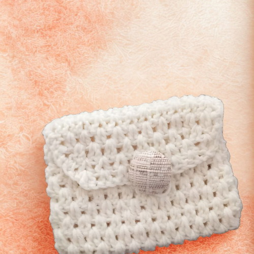 Quilted Shoulder Bag and Mini Crochet Wallet Set new, white and brown