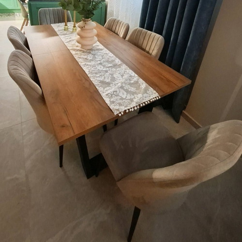 Dining set with 6 chairs walnut wood and metal frame, like new