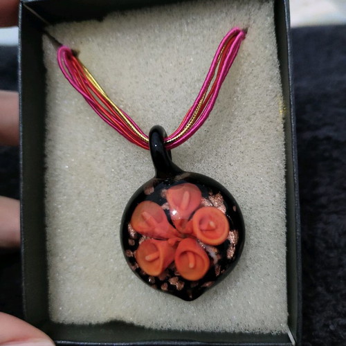 Handmade pendant new with colorful cords and silver clasp