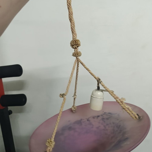 Vintage pendant ceiling light with high-quality lilac glass like new