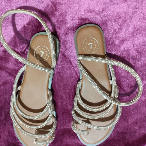 Seven sandals with strass, new, beige and gold