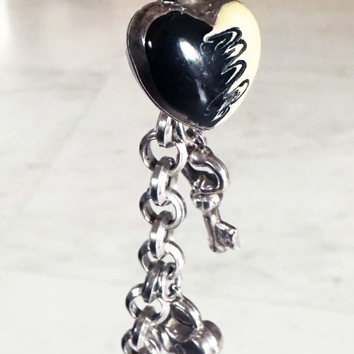 Vintage silver 925 bracelet with charms and ceramic heart used
