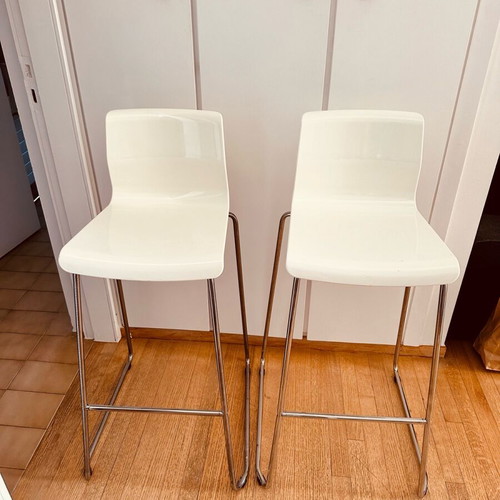 Bar Stool / Bar White with Inox base Brand GLENN 2 PCS