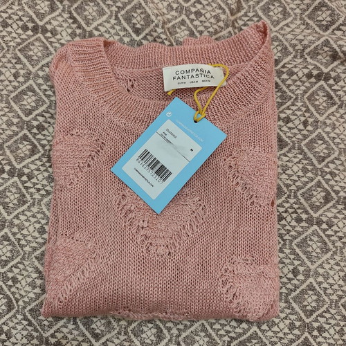 Compania Fantastica pink knitted short sleeve blouse with heart design