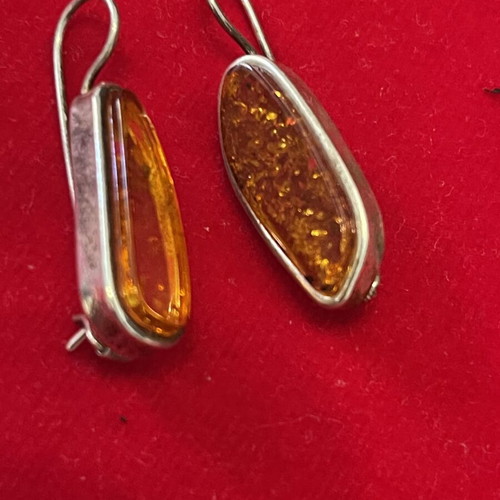 Silver 925 jewelry set with amber, used, ring size 58
