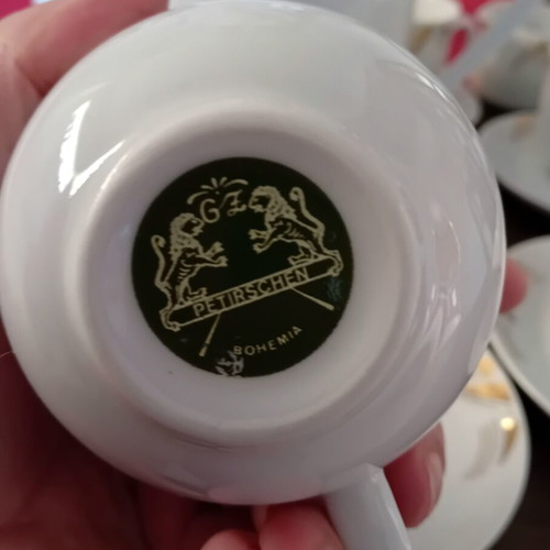 Bohemia porcelain tea set like new, white with gold leaf decoration