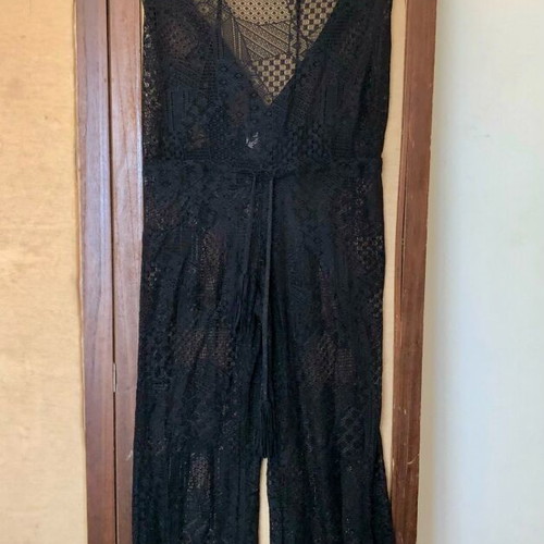 SugarFree lace one-piece black with open back, new
