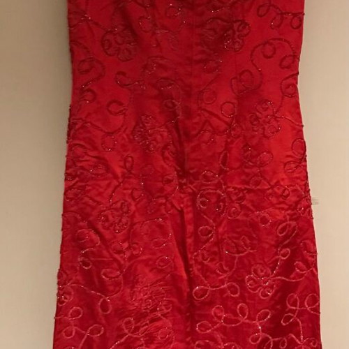 Vintage Chinese Cheongsam Dress Qipao satin red silver like new