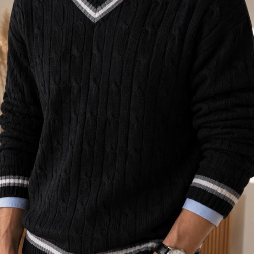 Emilio Corali Cable Knit V-Neck Sweater black XL used