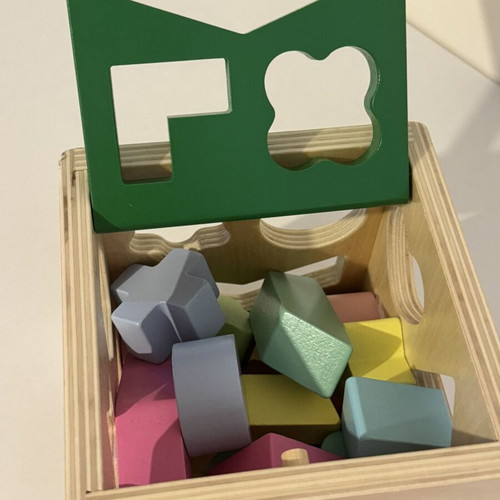 Educational wooden shape sorting toy like new