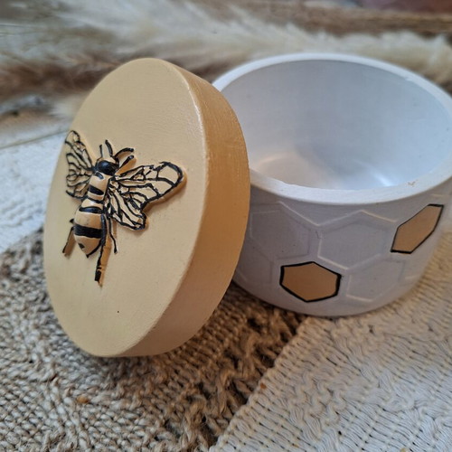 Plaster jar with lid handmade, acrylic painted