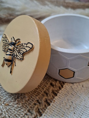 Plaster jar with lid handmade, acrylic painted