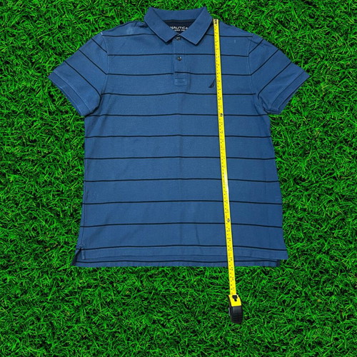 Nautica blue striped polo shirt large used