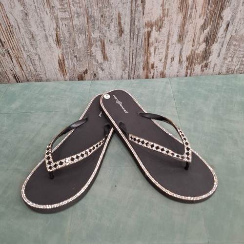 Flip-flops with rhinestones, black, size 37