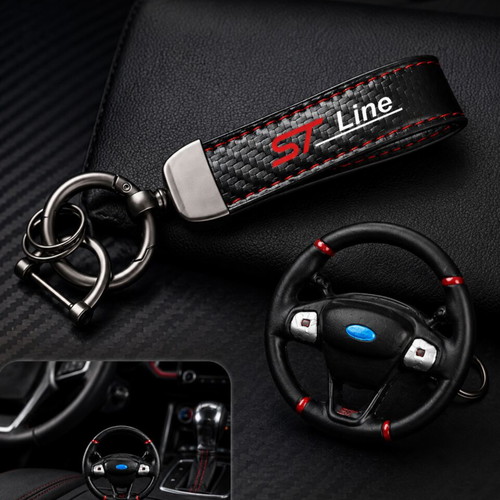 Leather Car Keychain ST Line Black Carbon Look new