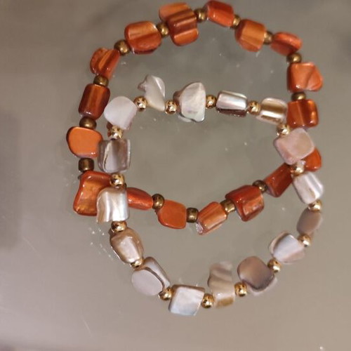 Summer elastic bracelets beige and orange like new, set of two