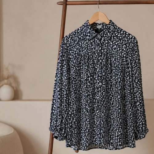 Floral Viscose Shirt L like new, black and white