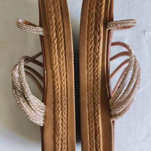 Women's platform sandals 5 cm with rhinestones like new, brown, size 37
