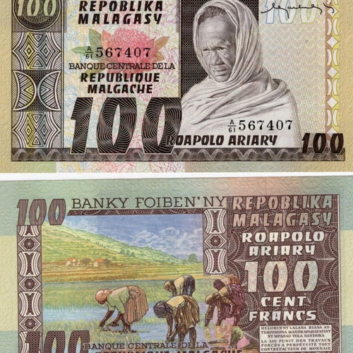 Madagascar 100 Francs banknote 1974 P#63a UNC