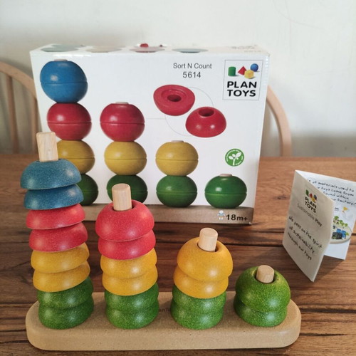 Plan Toys Eco Wooden Sort & Count Stacking Toy like new
