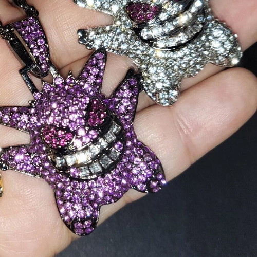 Pokemon Gengar Iced Out Chain set like new in purple amethyst and clear white