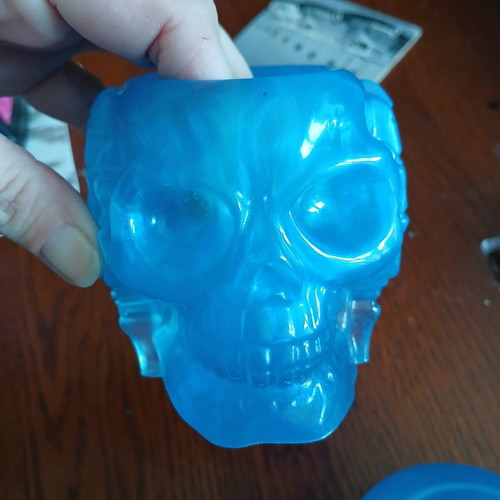 Set of 3 handmade skull-shaped tealight holders hear no evil, see no evil, speak no evil