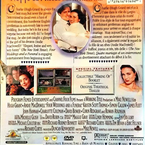 Four Weddings and a Funeral DVD used, romantic comedy
