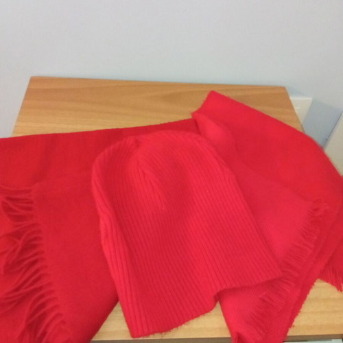 Set of 2 red scarves and red beanie like new (3 pieces)