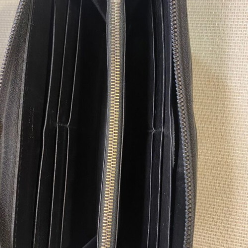Bally leather wallet used, black, 12 card slots, zip coin pocket