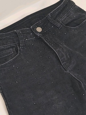 Glam rock jeans with shiny stones slim fit like new, black
