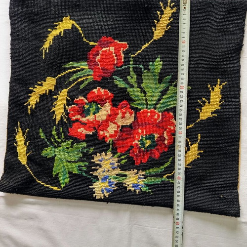 Vintage decorative sofa pillow with handmade embroidery and buttons used
