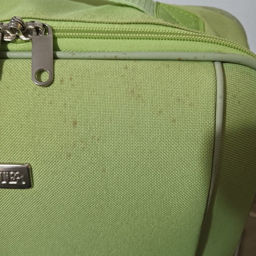 Travel toiletry bag used, green color, spacious
