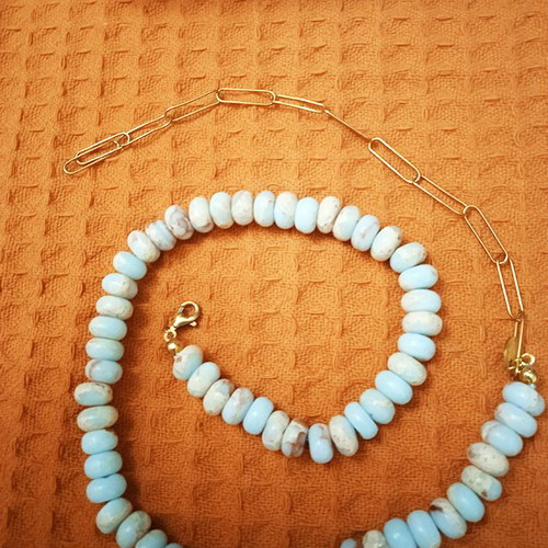 Melia Turqoise Jasper Necklace new, turquoise and gold plated