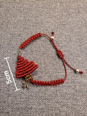 Macrame Christmas tree bracelet like new, red and silver