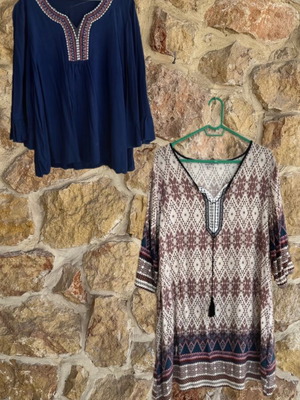Σετ 2 Boho μπλούζες και τουνίκ σαν καινούργιο, μπλε και μπεζ