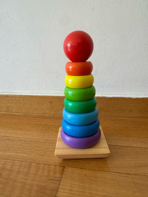 Melissa & Doug wooden stacking toy and Playskool colorful letter cubes used