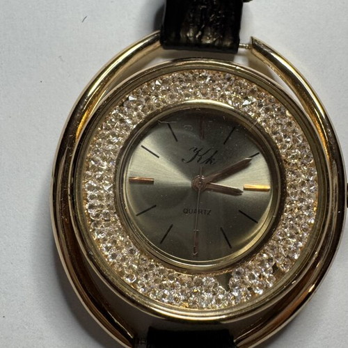 Wristwatch with rhinestones, black and gold