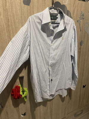 Αντρικό πουκάμισο Ralph Lauren σαν καινούργιο, άσπρο και μπλε, μέγεθος L