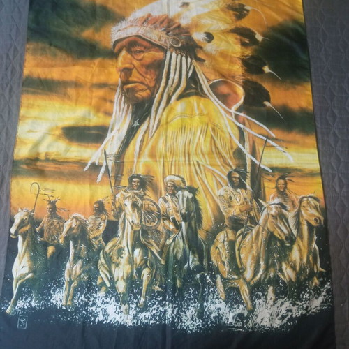 Woven Wall Decor with Native American Chief and Warriors Like New