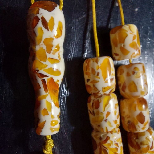 Kompoloi mosaic amber worry beads like new