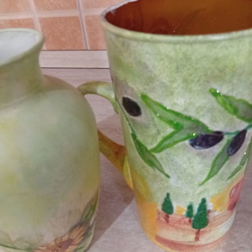 Handmade glass decoupage set (jug & vase)