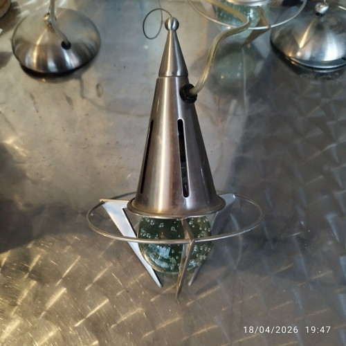 Apollo Rocket pendant lights used, metal frame with seeded glass spheres