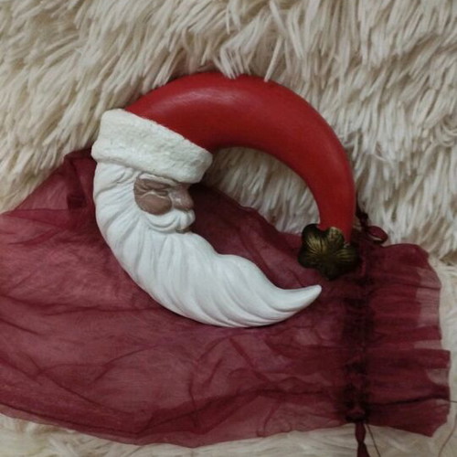 Handmade Santa Claus Hanging Moon Made of Painted Clay