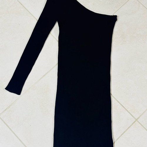 Rib one-shoulder dress black new, one size, elastic