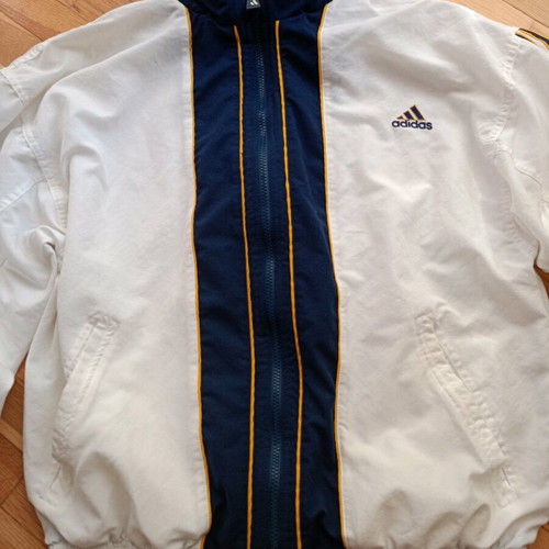 Adidas vintage track jacket used, white with navy and yellow stripes