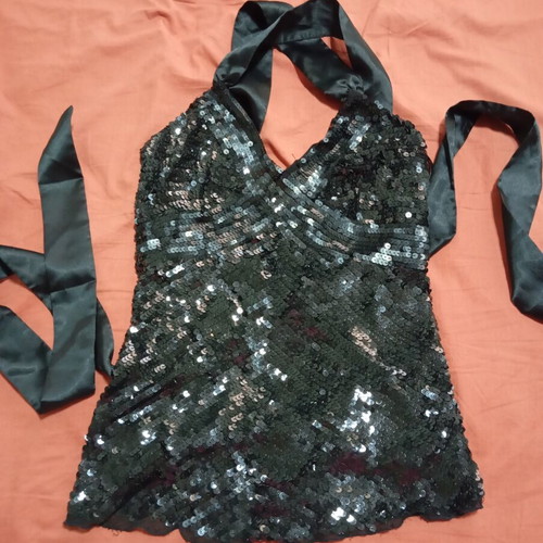 Ysatis sequin top satin back tie size M like new black