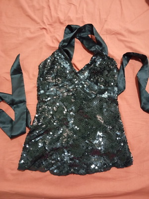 Ysatis sequin top satin back tie size M like new black