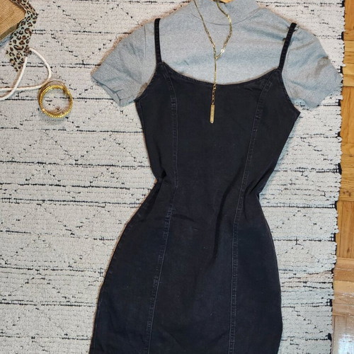 Black denim dress H&M like new, mini spaghetti strap