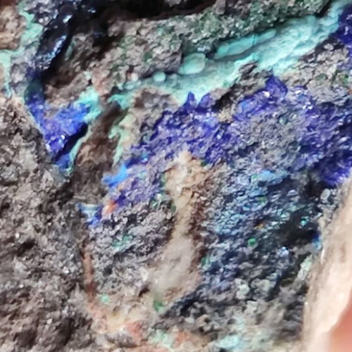 Azurite with malachite on marble new, Lavrio area